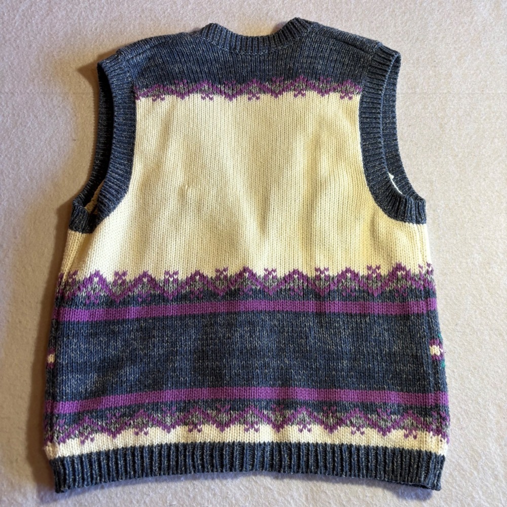 Vtg Gina Peters Vest Medium Sweater Knit Sleeveless‎ Button Front Purple Winter - Picture 5 of 6
